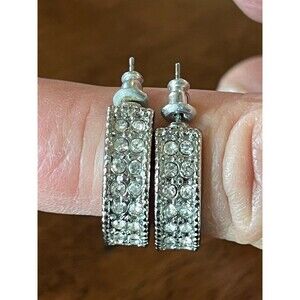 Cubic Zirconia silver tone hoop earrings Signed